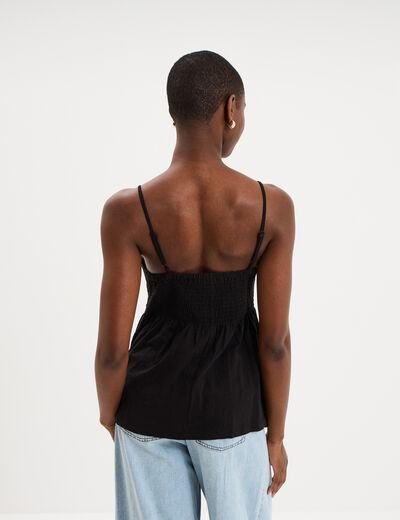 D&eacute;bardeur effet crochet col V coton noir femme