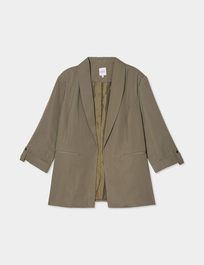 Veste droite manches 3/4 à revers vert kaki femme grande taille