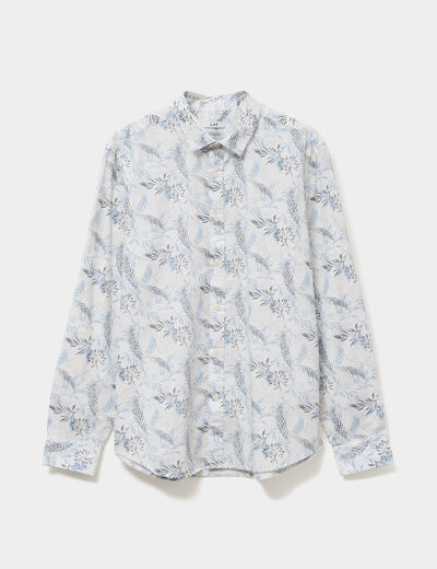 Chemise droite imprimée manches longues ecru homme