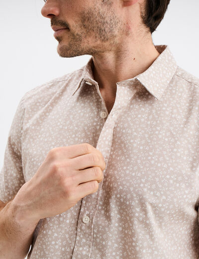 Chemise droite manches courtes coton beige homme