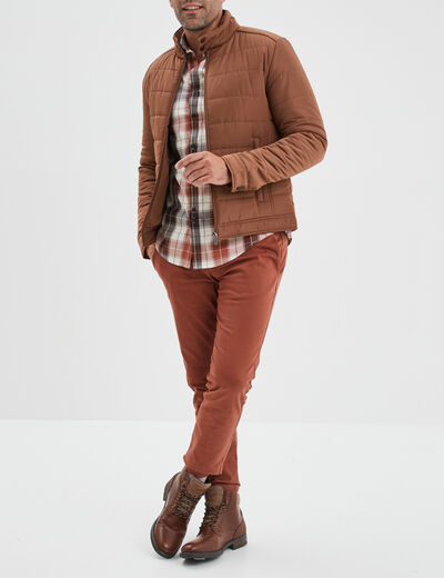 Blouson court zippé col montant marron homme