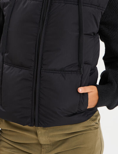 Doudoune doublée sans manches à capuche noir femme
