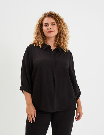 Blouse manches retroussables noir femme grande taille