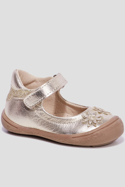 Babies à scratchs métallisées en cuir rose bébé fille