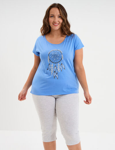 Ensemble pyjama corsaire et t-shirt bleu electrique femme grande taille