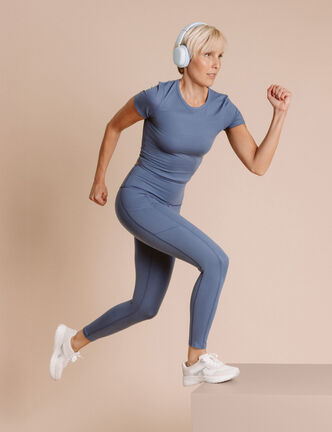 Legging de sport taille haute bleu fonc&eacute; femme
