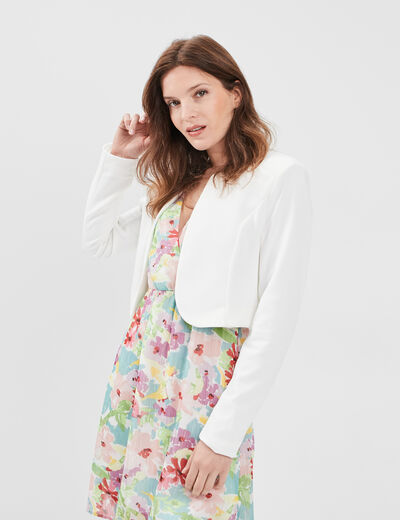 Veste droite cropped manches longues ivoire femme