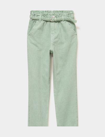 Pantalon mom taille &eacute;lastiqu&eacute;e vert pastel fille
