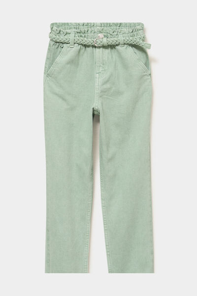 Pantalon mom taille &eacute;lastiqu&eacute;e vert pastel fille