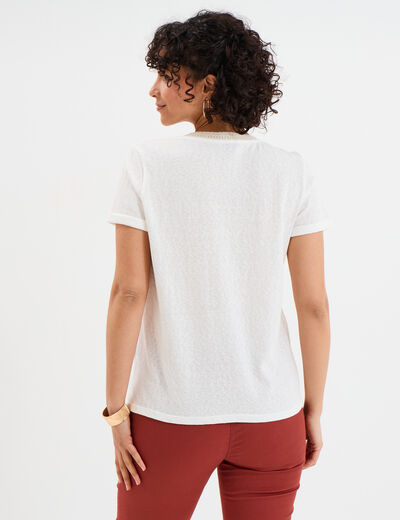 T-shirt col en V manches courtes blanc femme
