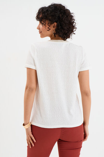 T-shirt col en V manches courtes blanc femme