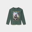 T-shirt manches longues coton vert fonc&eacute; gar&ccedil;on