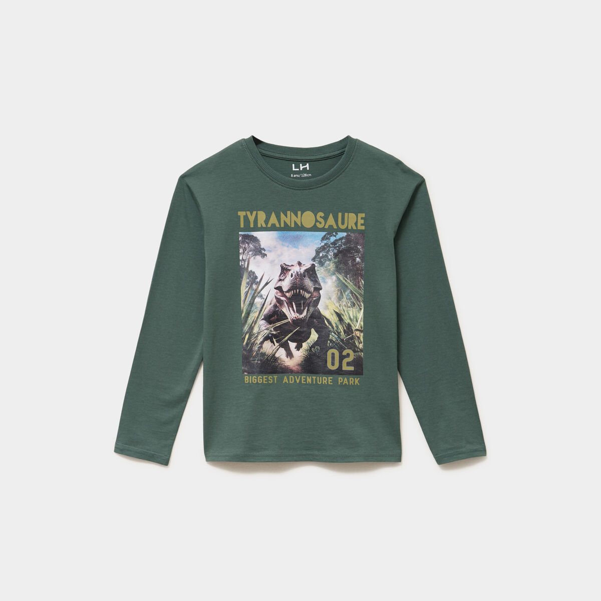 T-shirt manches longues coton vert fonc&eacute; gar&ccedil;on