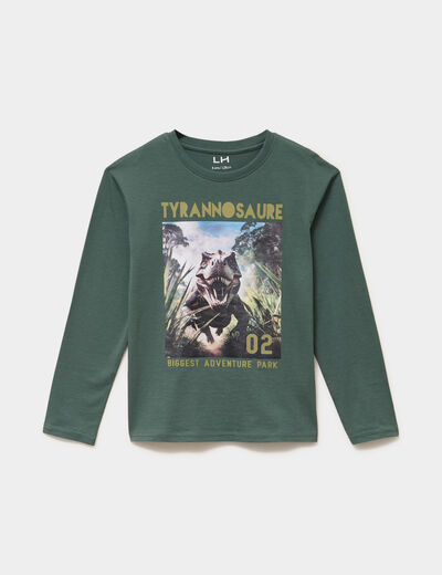 T-shirt manches longues coton vert fonc&eacute; gar&ccedil;on