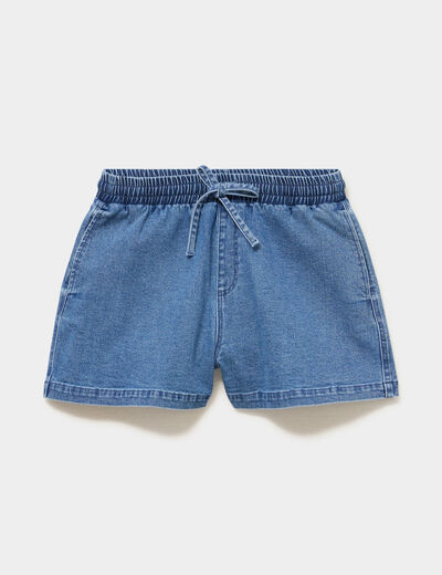 Short jogger en jean &eacute;lastiqu&eacute; denim stone femme
