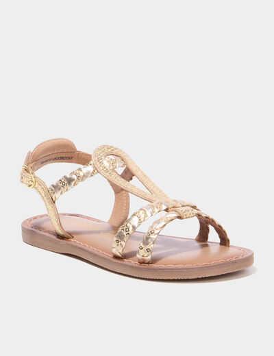 Sandales en cuir jaune or fille