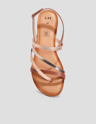 Sandales en cuir semelle plate marron femme