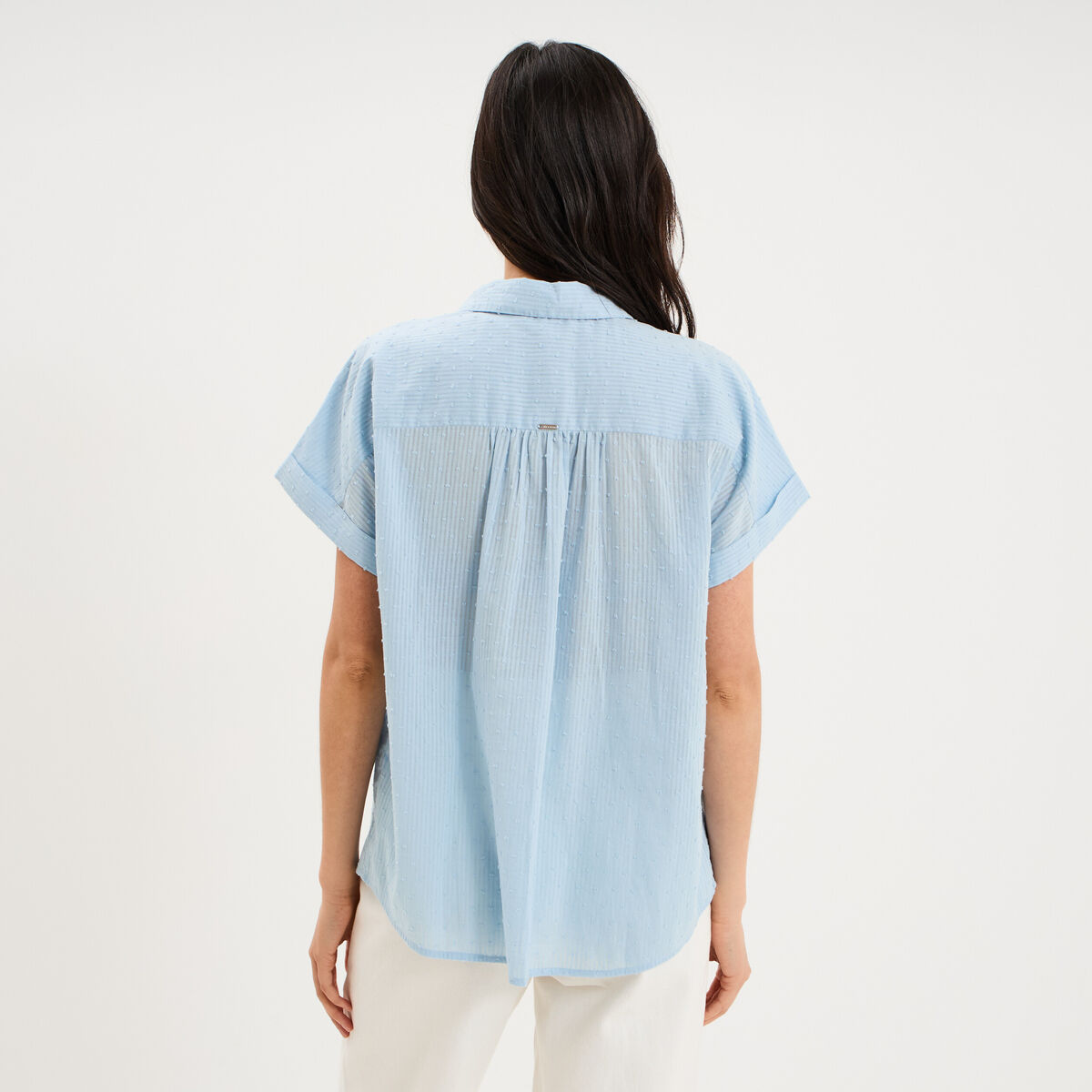 Chemise manches courtes coton bleu clair femme