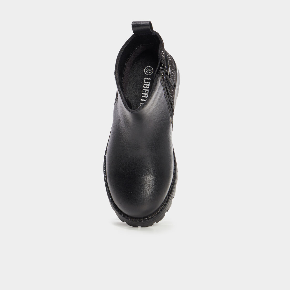 Bottines crantées à strass en cuir noir fille