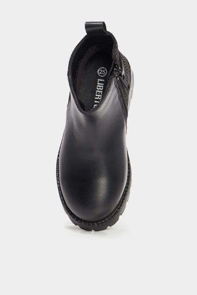 Bottines crant&eacute;es &agrave; strass en cuir noir fille