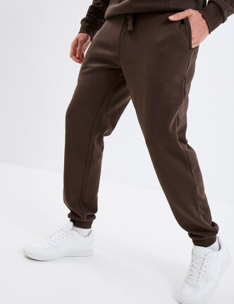 Pantalon jogging droit molleton marron foncé homme