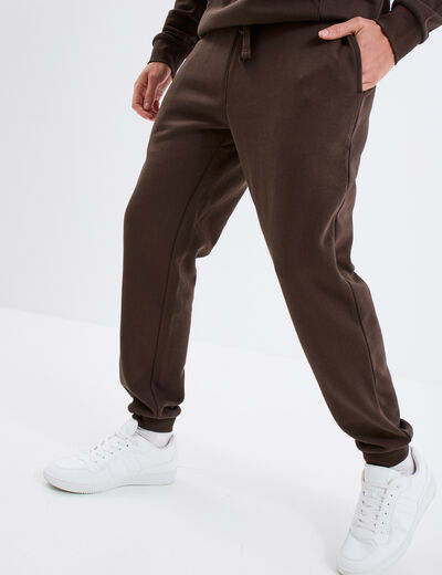 Pantalon jogging droit molleton marron foncé homme