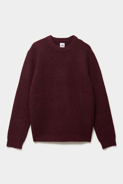 Pull col rond manches longues prune homme