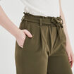 Pantalon city paperbag ceinturé 7/8ème vert kaki femme