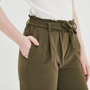 Pantalon city paperbag ceinturé 7/8ème vert kaki femme