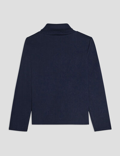T-shirt coton col roul&eacute; manches longues bleu marine gar&ccedil;on
