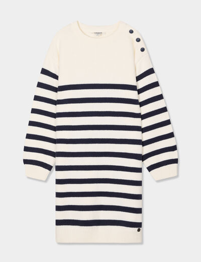 Robe pull droite manches longues Creeks ecru fille
