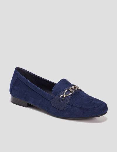 Mocassins plats suède bleu marine femme