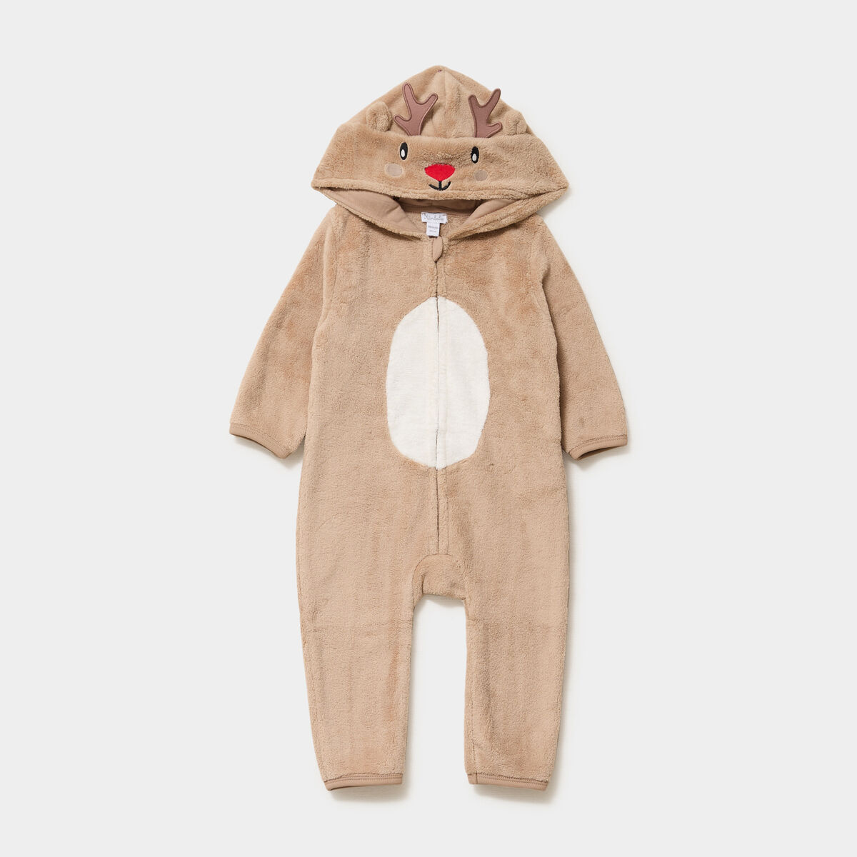 Pyjama No&euml;l effet velours &agrave; capuche taupe b&eacute;b&eacute;