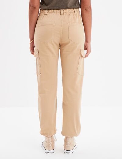 Pantalon cargo taille haute ajustable sable femme