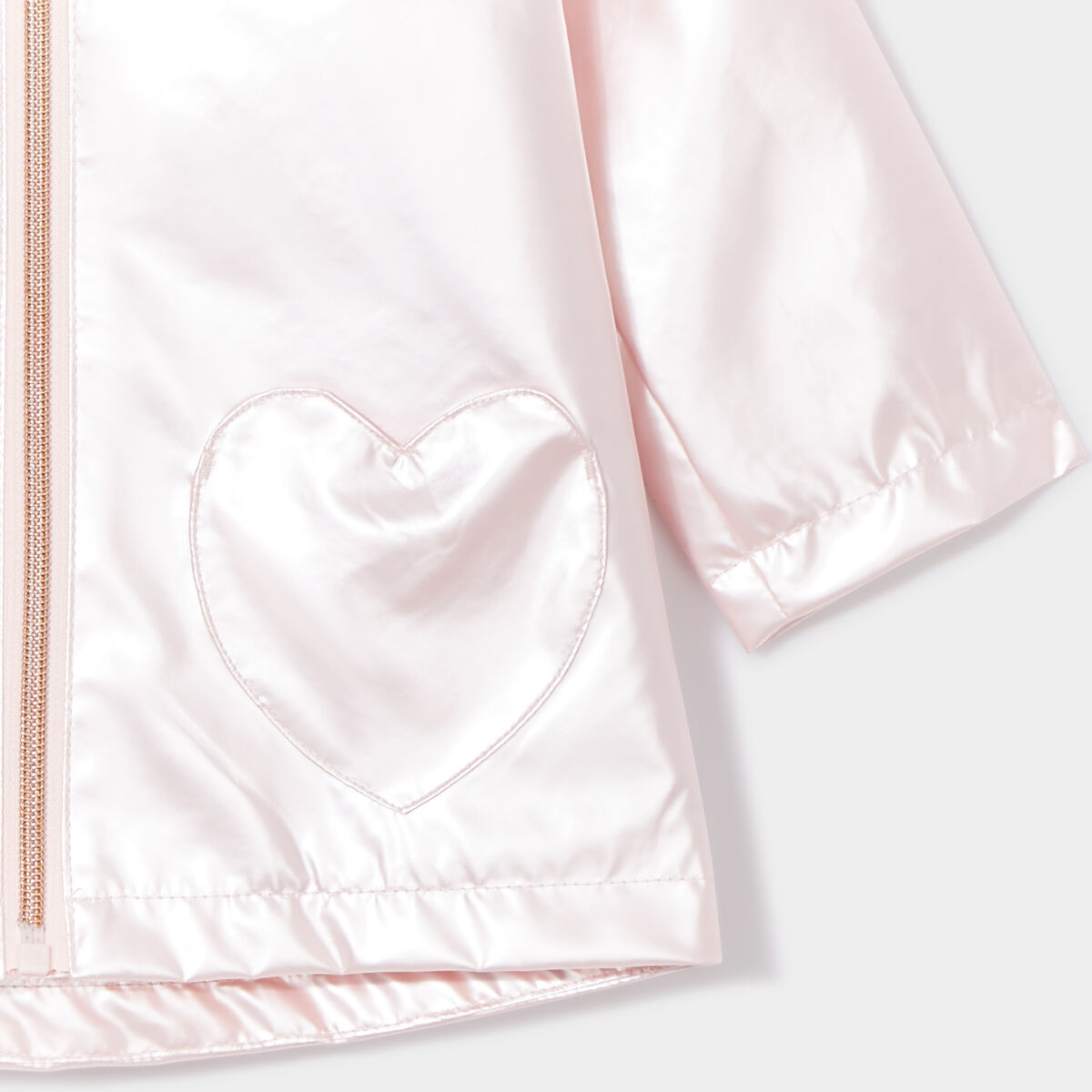 Parka imperméable à capuche métallisée rose poudrée bébé fille