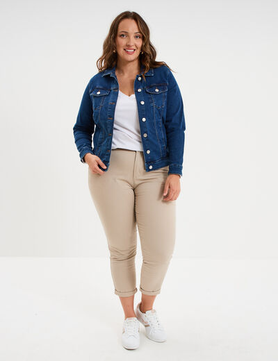 Veste courte en jean boutonn&eacute;e denim stone femme grande taille