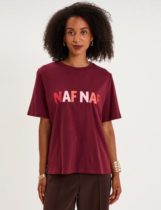 T-shirt logo NAF NAF manches courtes bordeaux femme