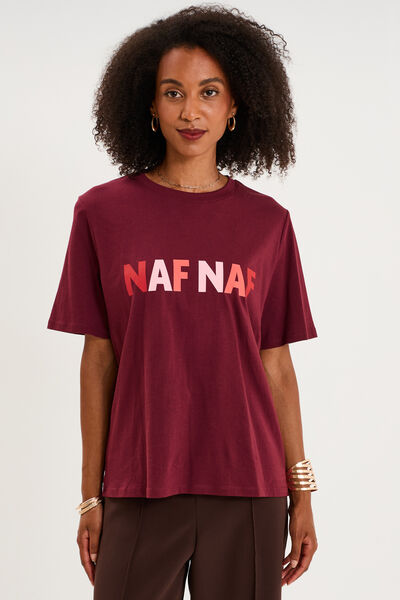 T-shirt logo NAF NAF manches courtes bordeaux femme