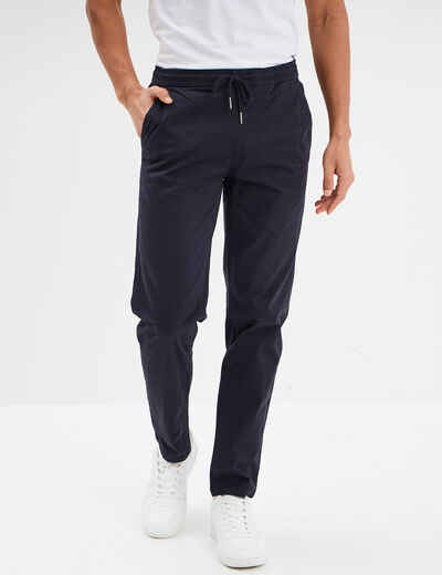 Pantalon chino regular taille élastiquée bleu foncé homme