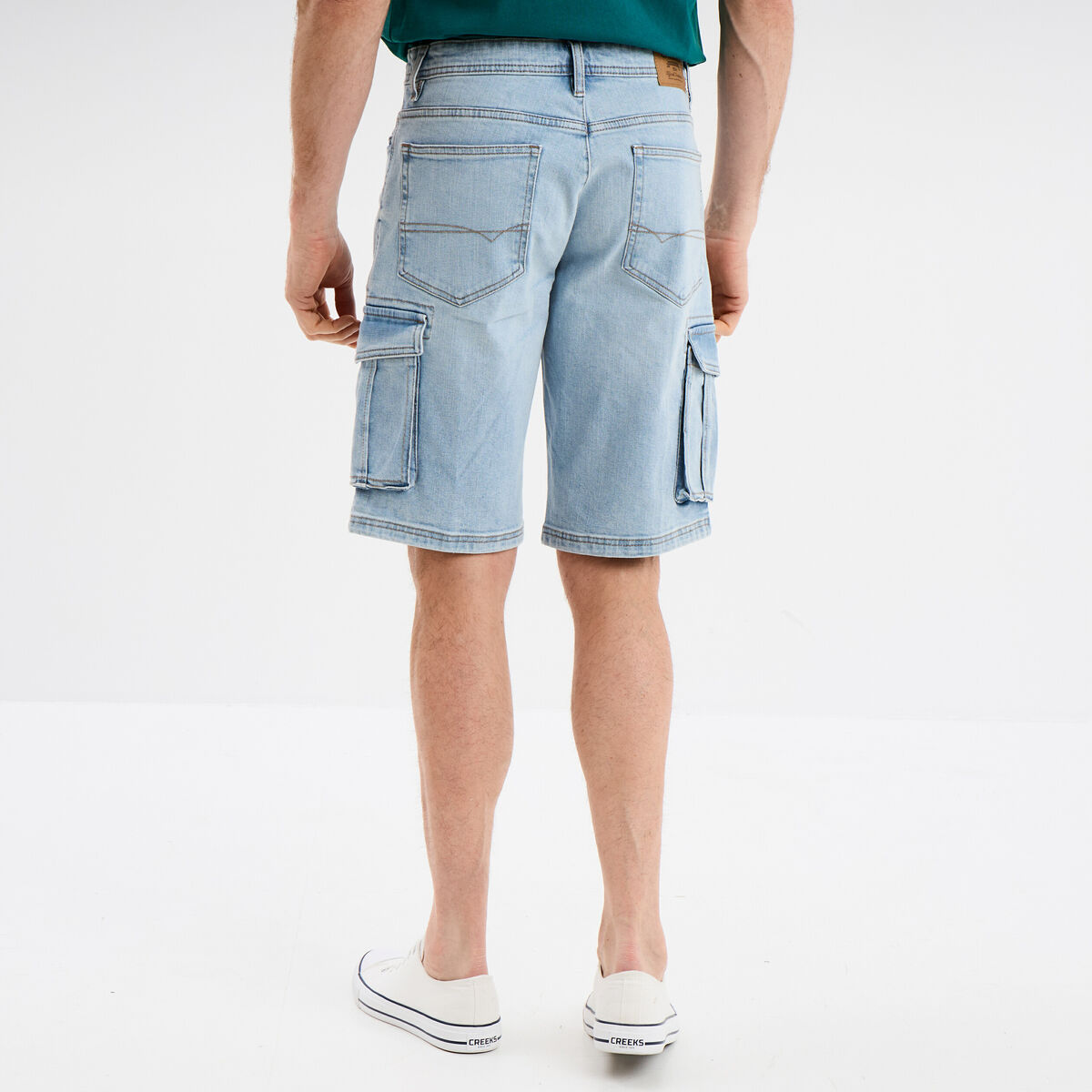 Bermuda cargo en jean Creeks denim bleach homme