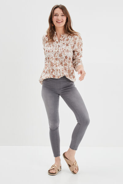 Chemise manches longues col mao creme femme