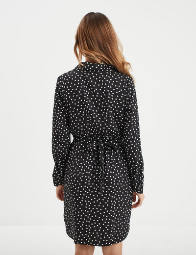 Robe chemise effet satin avec boucles noir femme