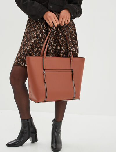 Sac cabas trapèze marron cognac femme
