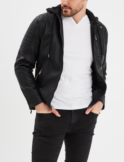 Veste biker à capuche amovible noir homme