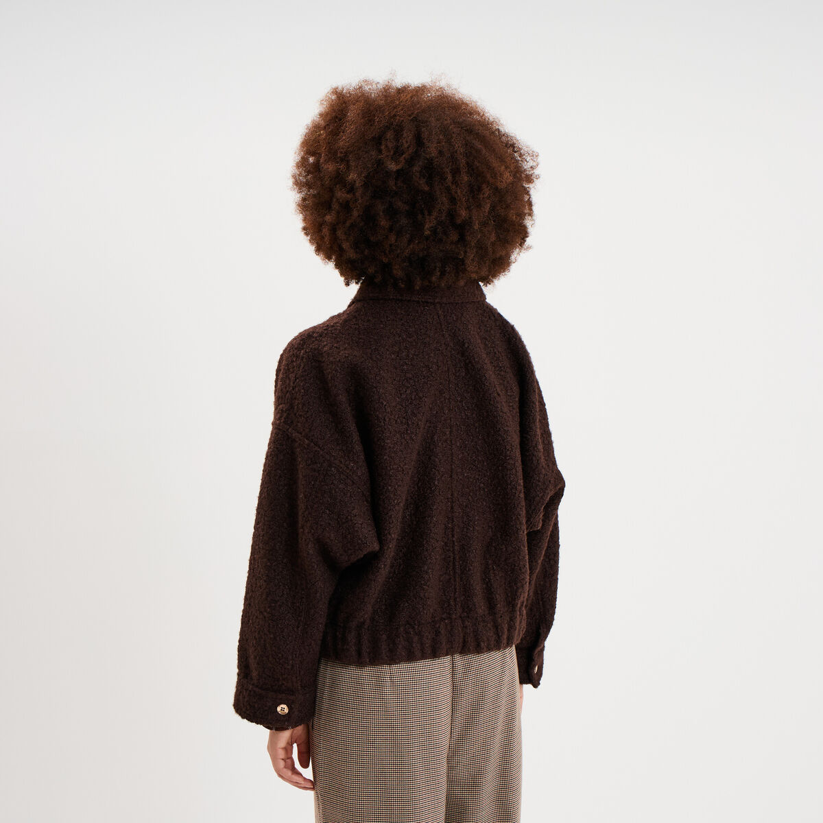 Veste bouclette oversize col tailleur marron fonc&eacute; femme