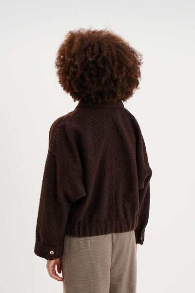 Veste bouclette oversize col tailleur marron fonc&eacute; femme