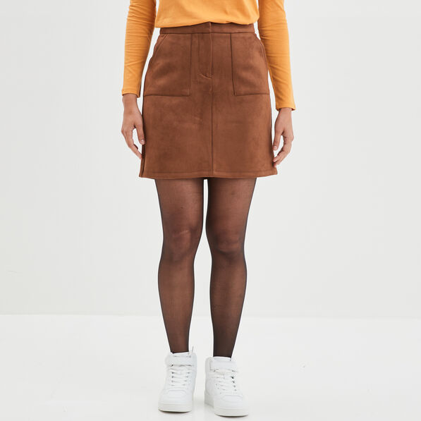 jupe suedine droite courte marron fonce femme Jupe suédine droite courte marron foncé femme