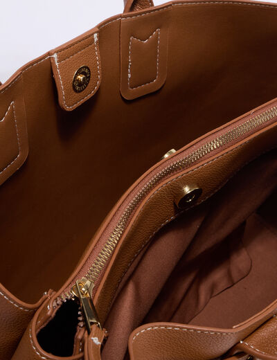 Sac &agrave; main avec bandouli&egrave;re marron cognac femme