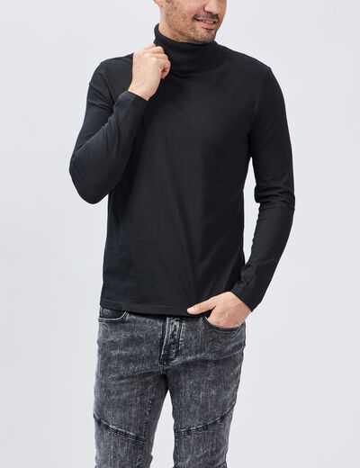 T-shirt col roulé manches longues noir homme