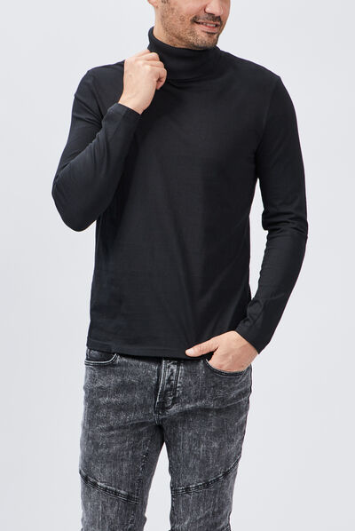 T-shirt col roulé manches longues noir homme